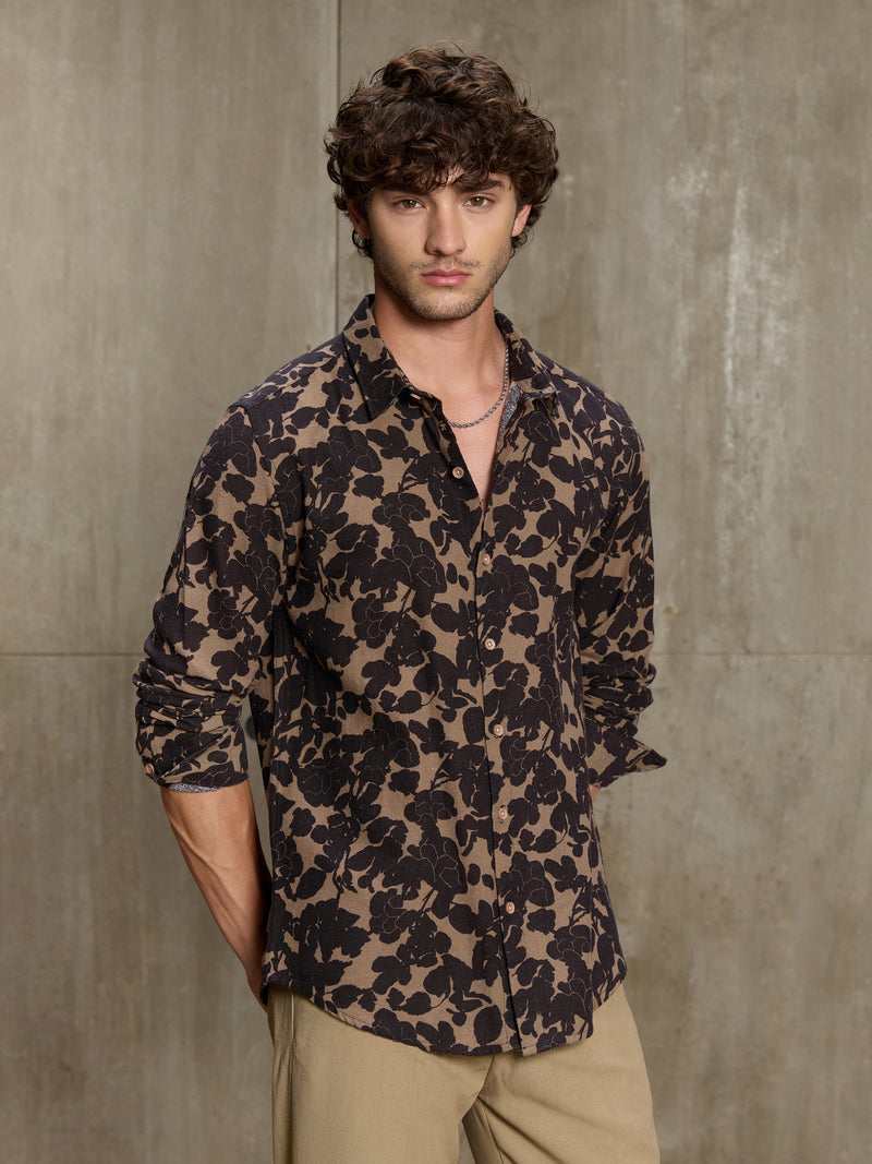 Cahoot Men's Brown & Black Floral Printed Cotton Shirt - view 2