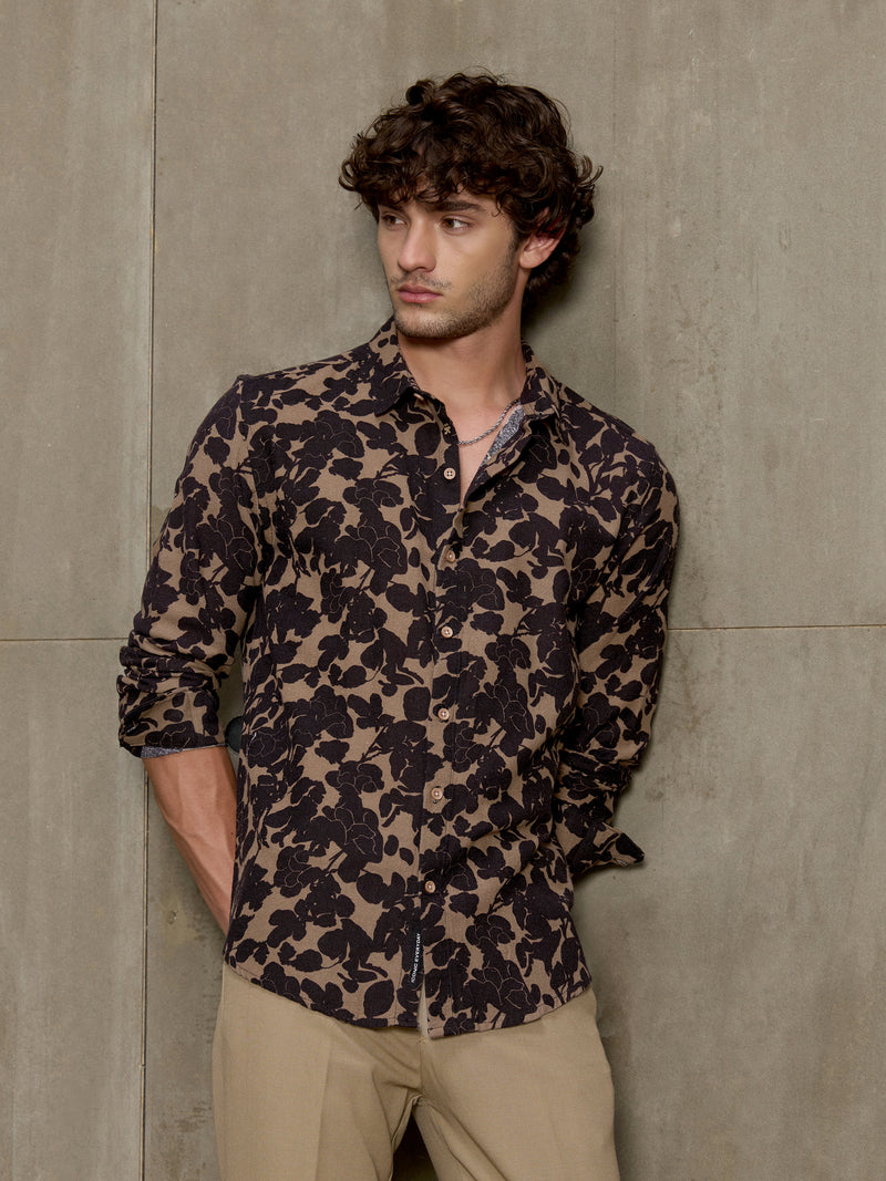 Cahoot Men's Brown & Black Floral Printed Cotton Shirt - view 3