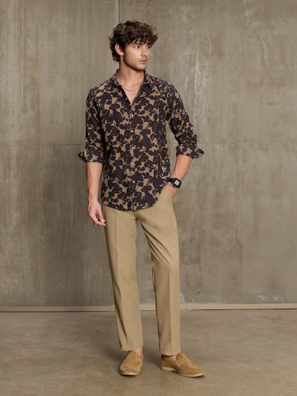 Cahoot Men's Brown & Black Floral Printed Cotton Shirt - view 5