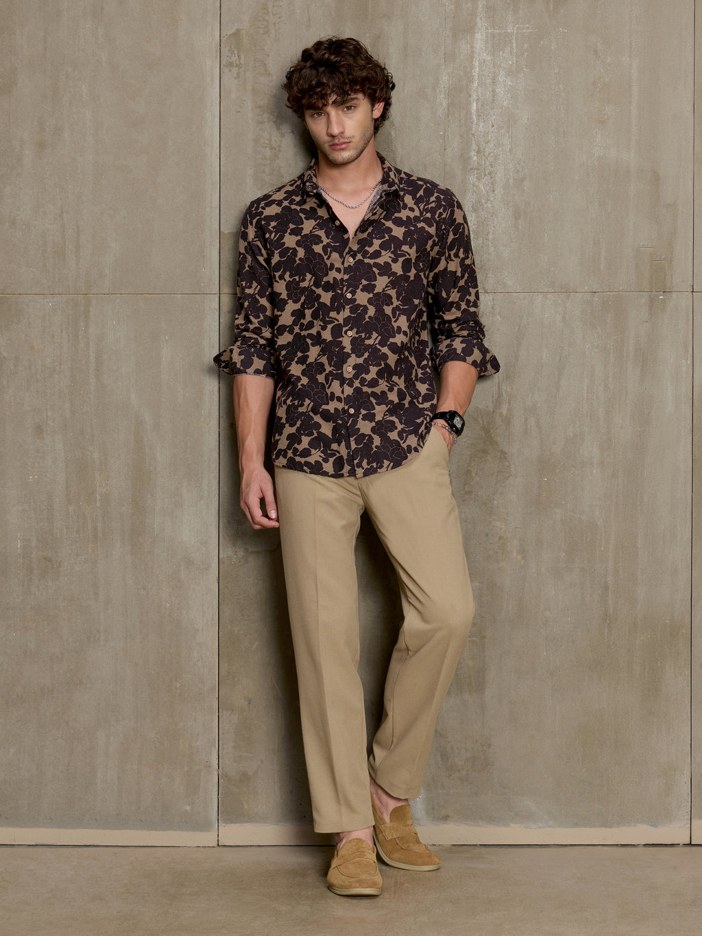 Cahoot Men's Brown & Black Floral Printed Cotton Shirt - view 6