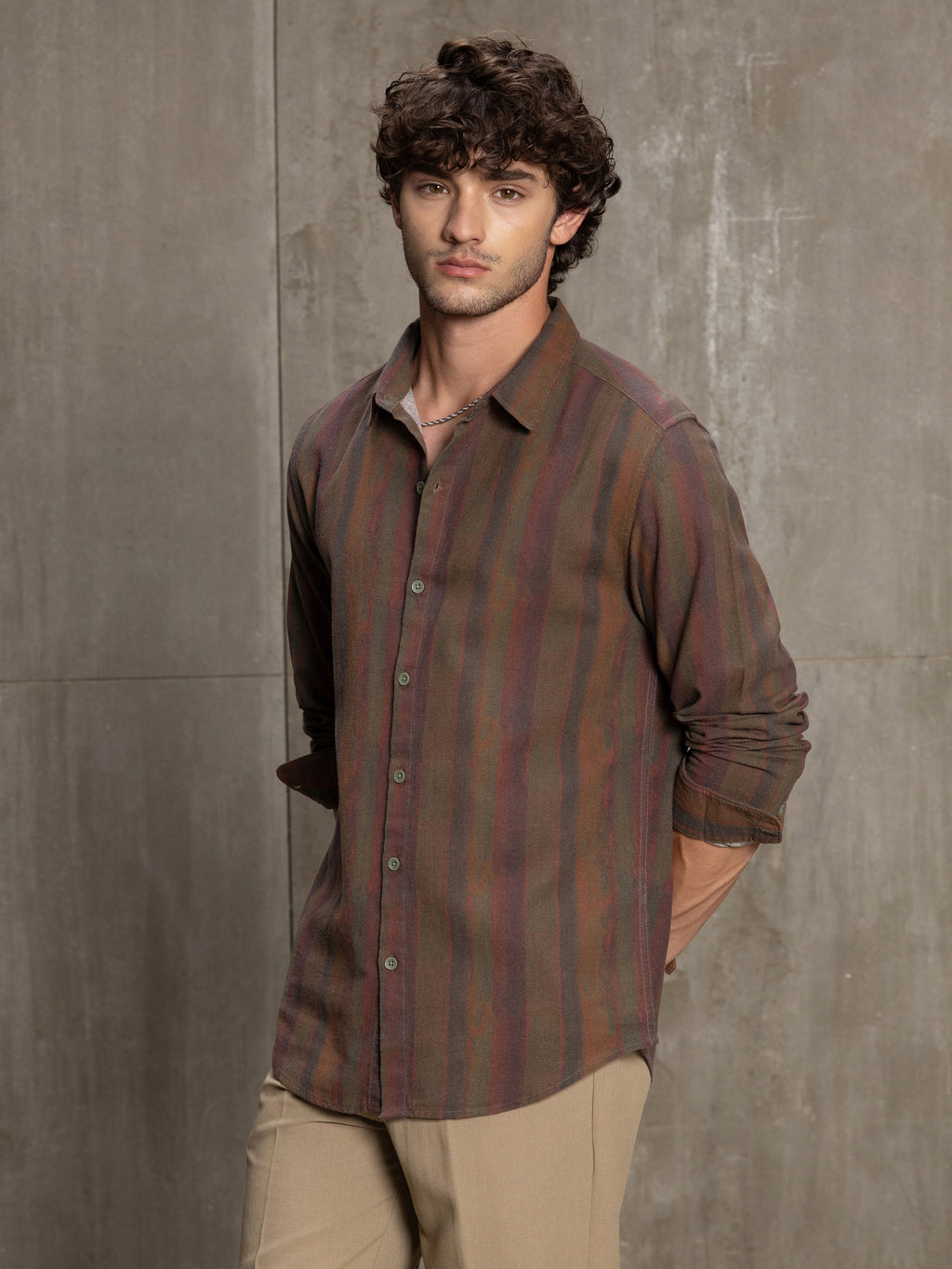 Cahoot Men's Brown Abstract Striped Printed Cotton Shirt - view 3