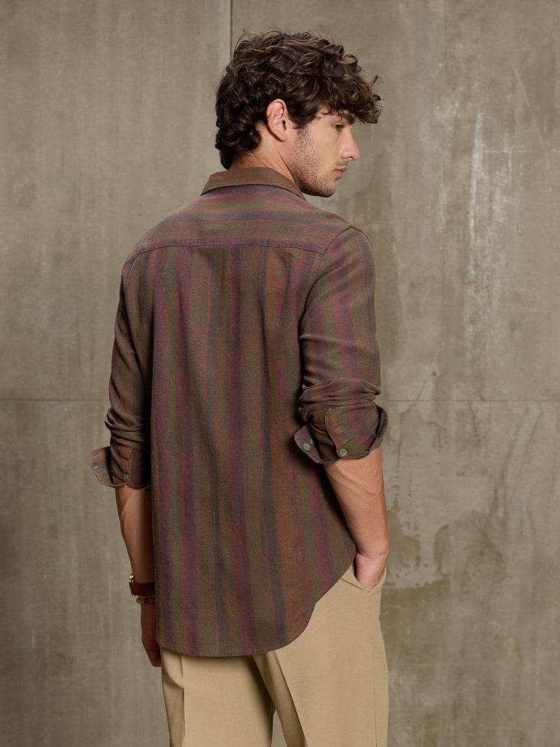 Cahoot Men's Brown Abstract Striped Printed Cotton Shirt - view 4