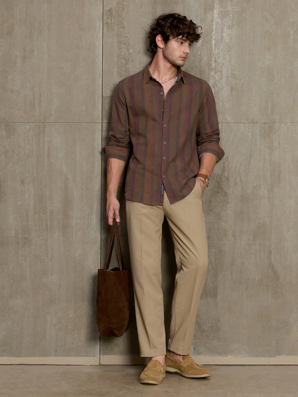 Cahoot Men's Brown Abstract Striped Printed Cotton Shirt - view 5
