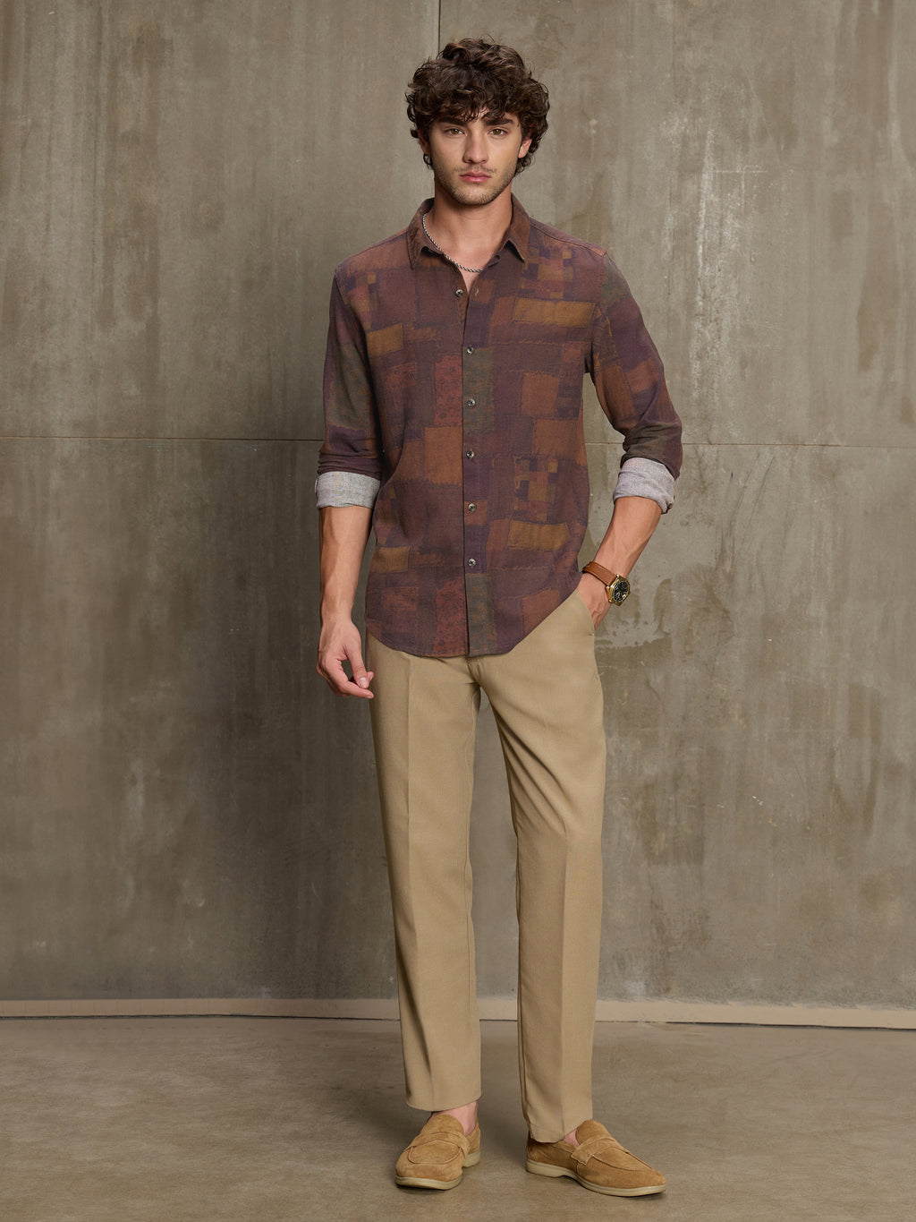 Cahoot Men's Brown Patchwork Abstract Printed Cotton Shirt - view 5