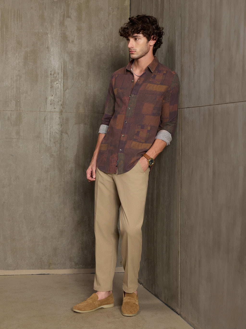 Cahoot Men's Brown Patchwork Abstract Printed Cotton Shirt - view 6