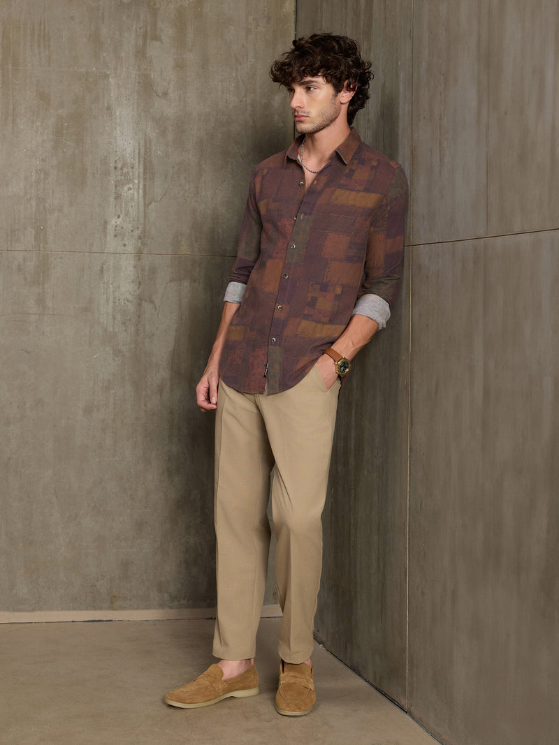 Cahoot Men's Brown Patchwork Abstract Printed Cotton Shirt - view 6