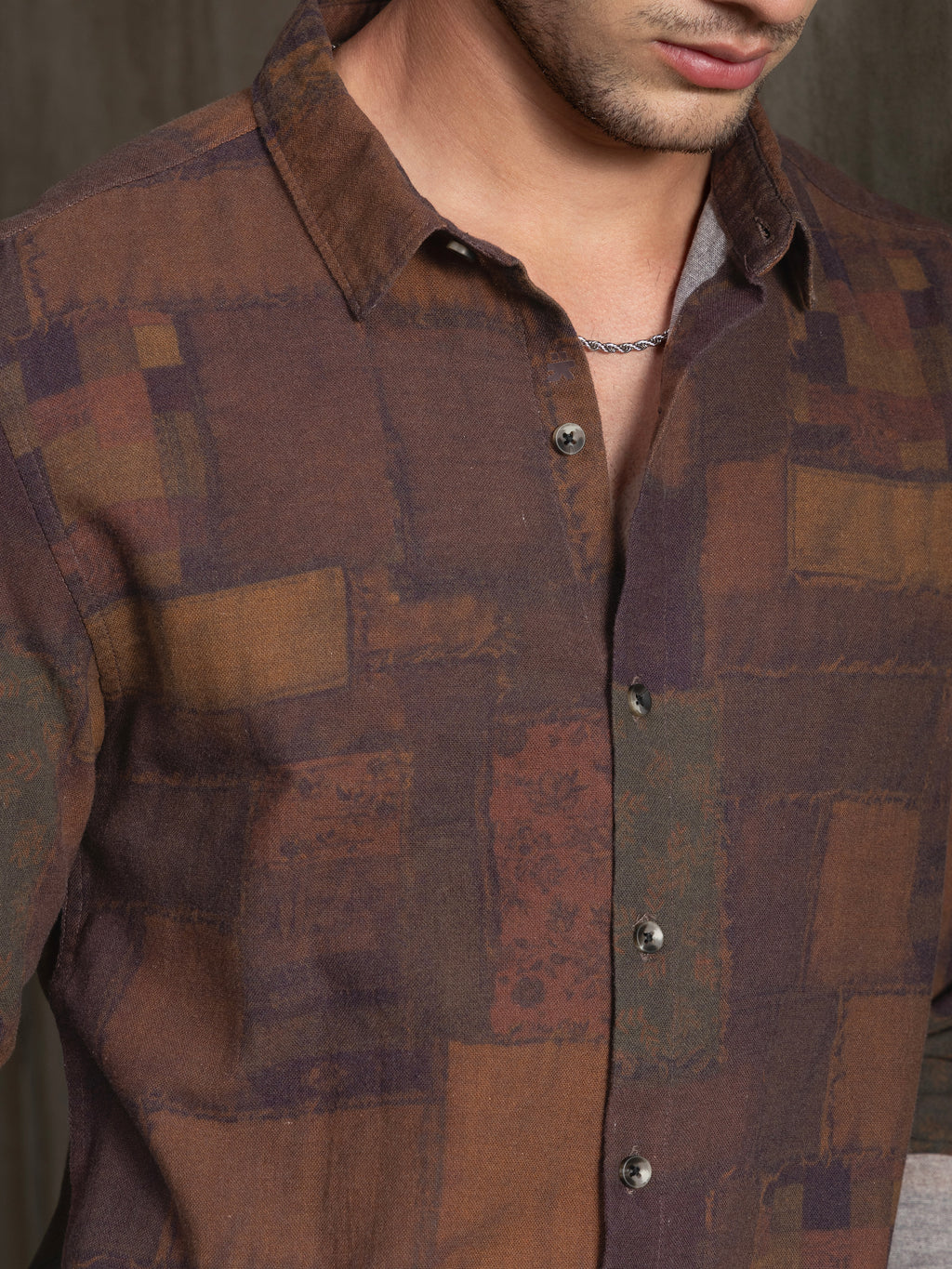 Cahoot Men's Brown Patchwork Abstract Printed Cotton Shirt - view 7