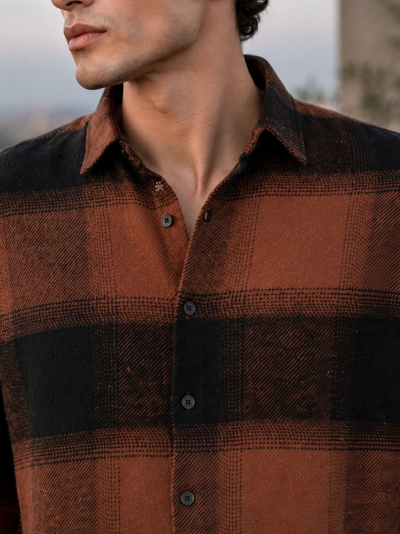 Rust Brown & Black Check Flannel Overshirt