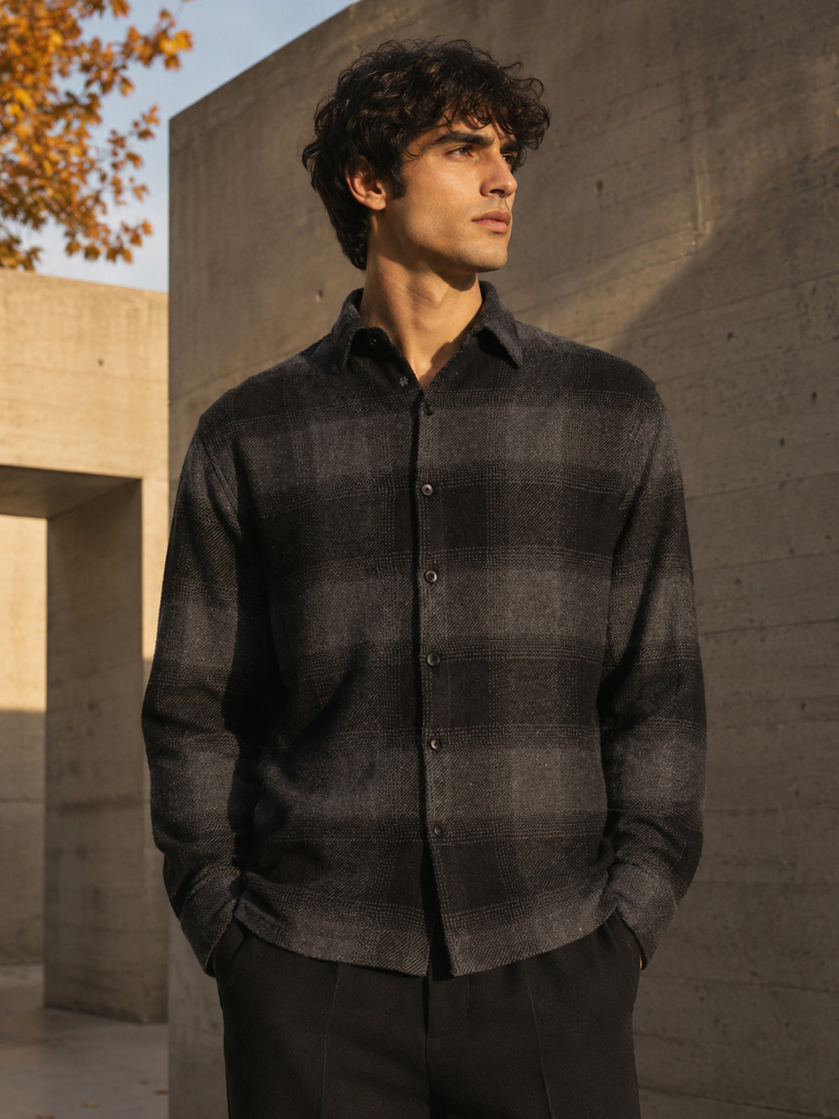 Charcoal & Black Check Flannel Overshirt