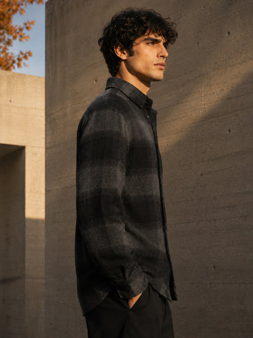 Charcoal & Black Check Flannel Overshirt