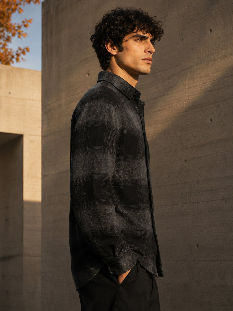Charcoal & Black Check Flannel Overshirt