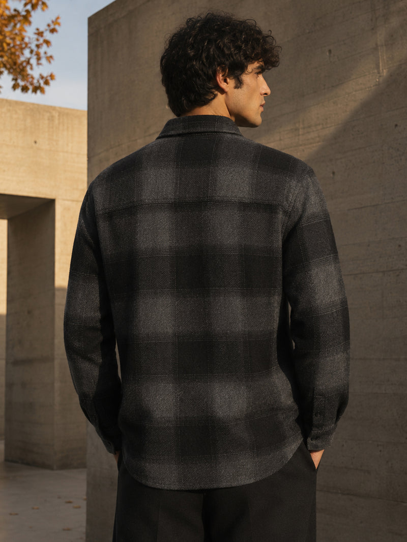 Charcoal & Black Check Flannel Overshirt