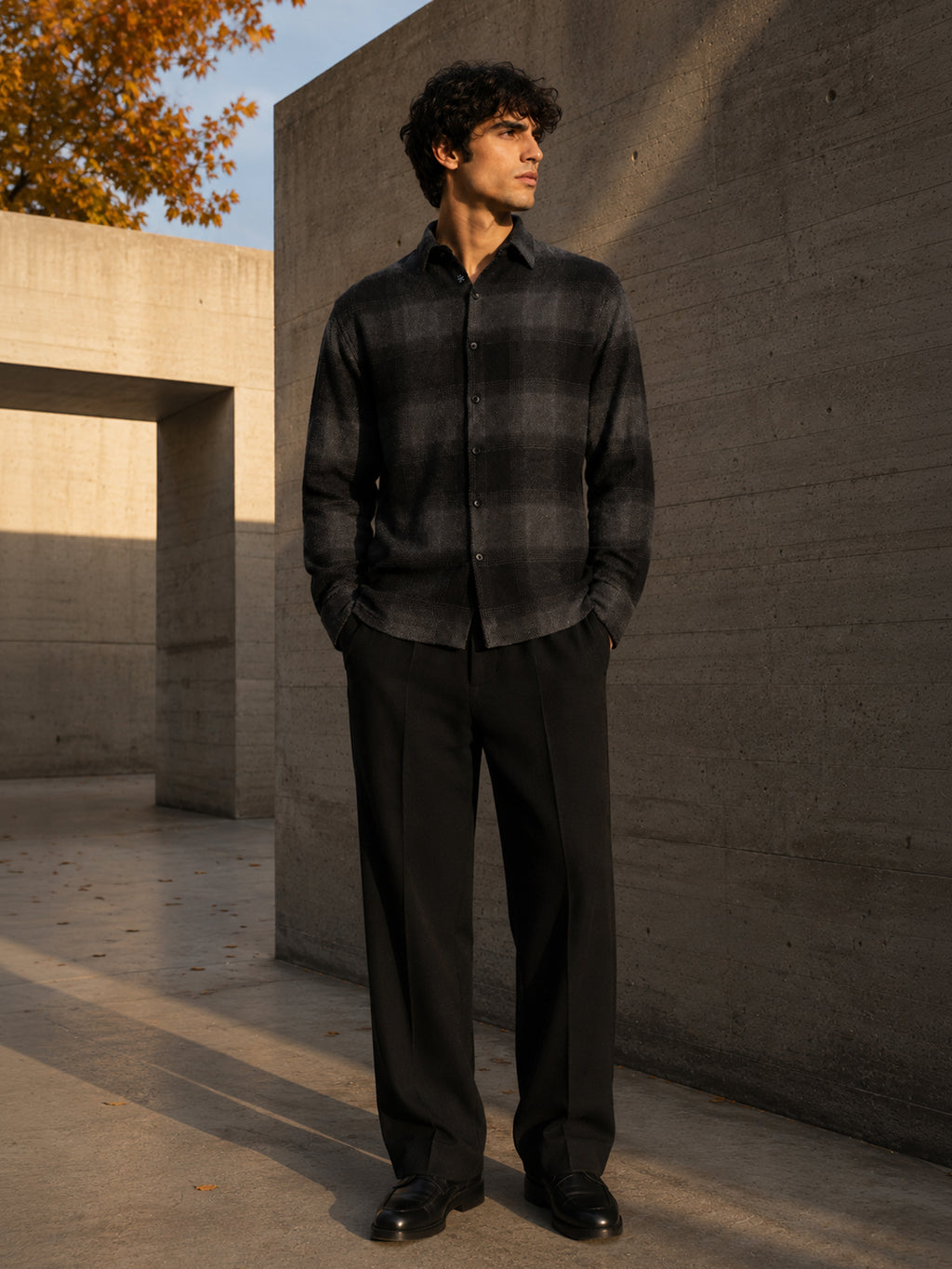 Charcoal & Black Check Flannel Overshirt
