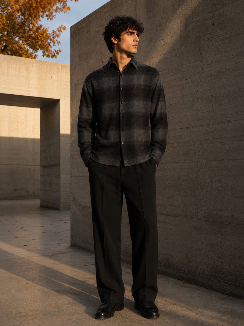 Charcoal & Black Check Flannel Overshirt