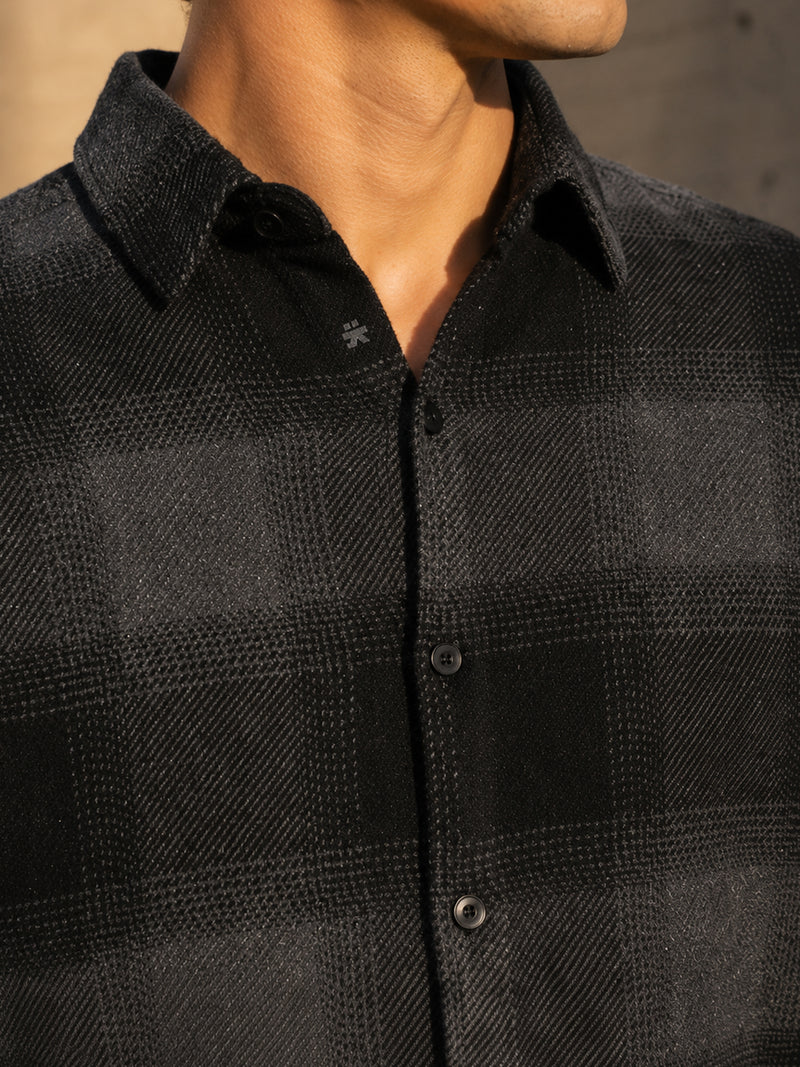 Charcoal & Black Check Flannel Overshirt