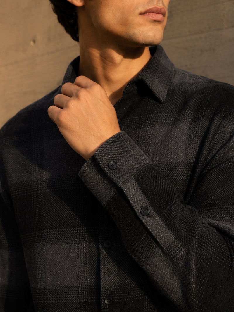 Charcoal & Black Check Flannel Overshirt