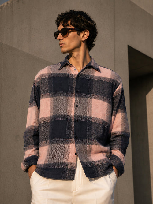 Pink & Navy Check Flannel Overshirt