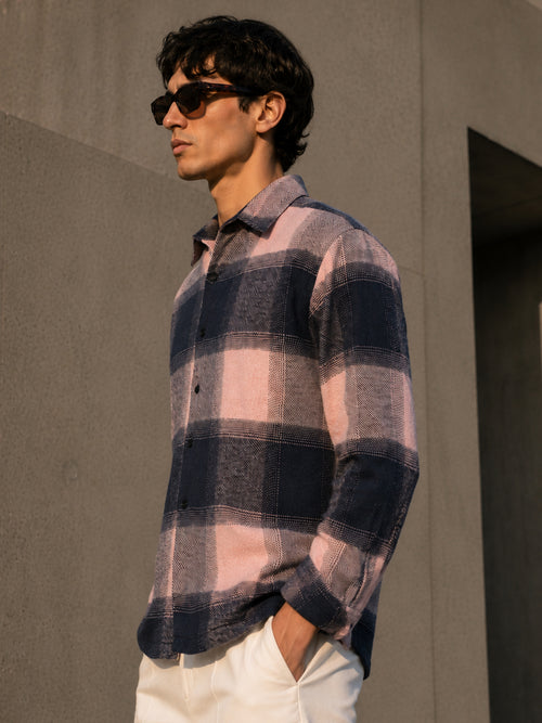 Pink & Navy Check Flannel Overshirt