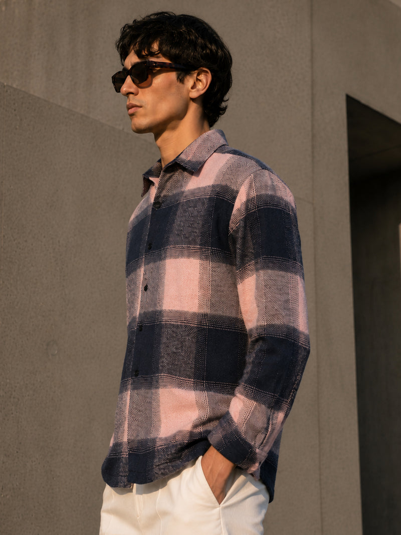 Pink & Navy Check Flannel Overshirt