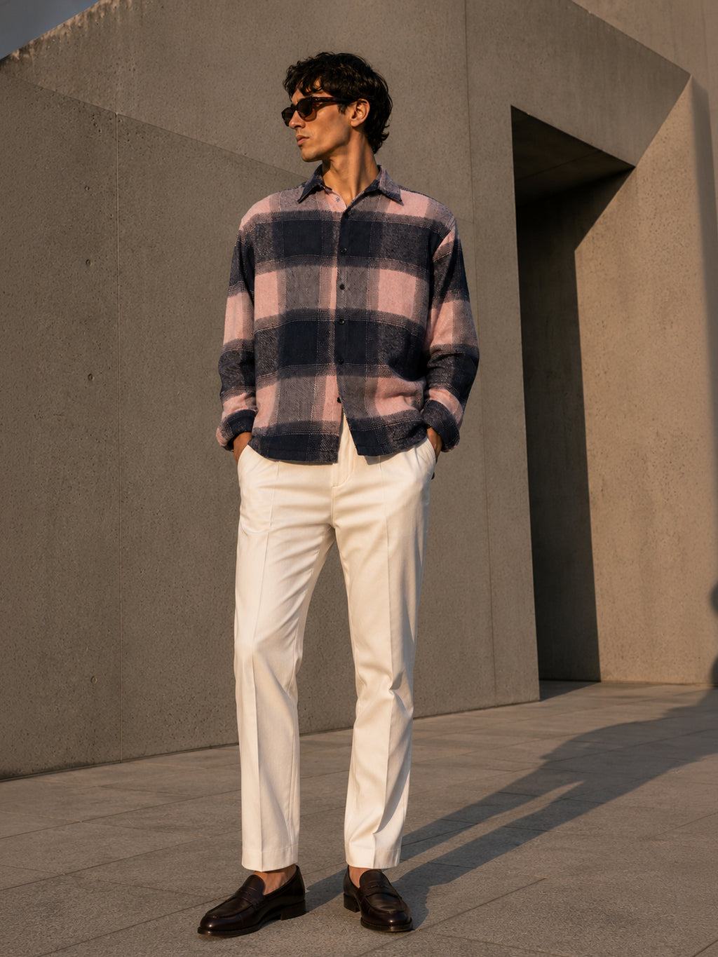 Pink & Navy Check Flannel Overshirt