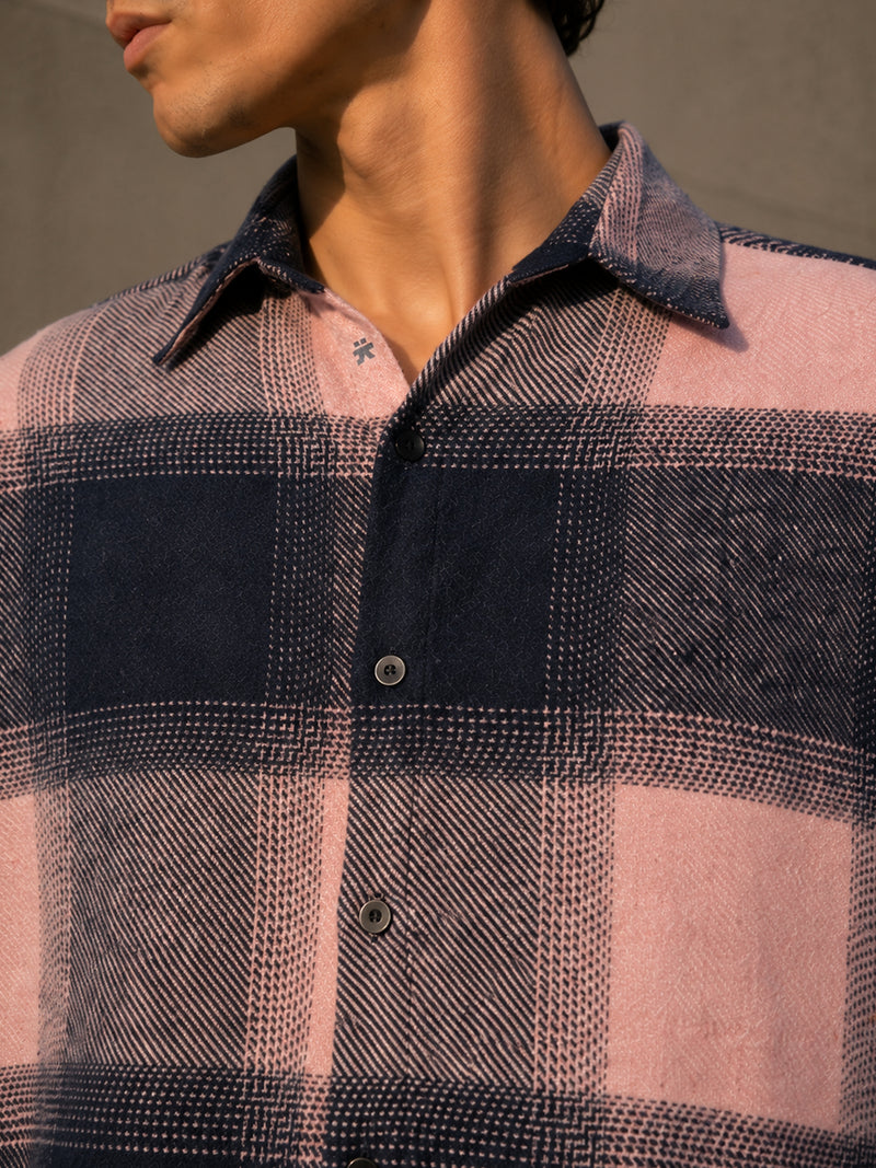 Pink & Navy Check Flannel Overshirt