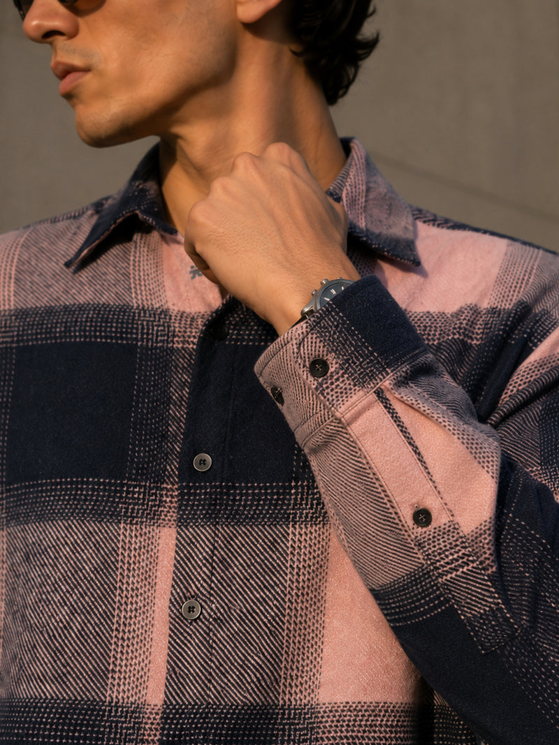 Pink & Navy Check Flannel Overshirt