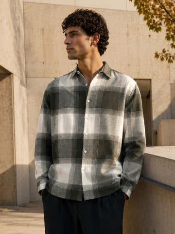 Sage Grey & Off-White Check Flannel Overshirt