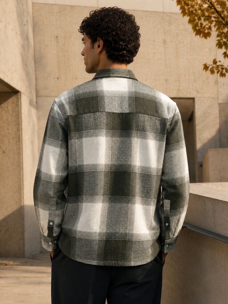 Sage Grey & Off-White Check Flannel Overshirt