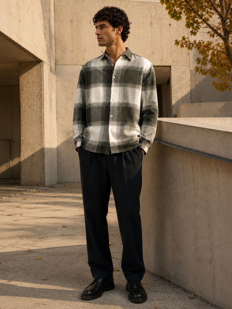 Sage Grey & Off-White Check Flannel Overshirt