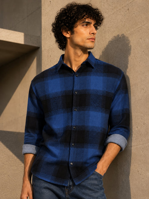 Royal Blue & Black Check Flannel Overshirt