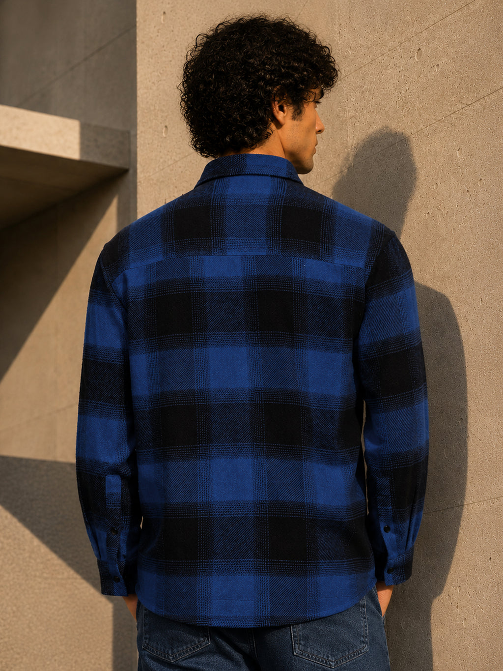 Royal Blue & Black Check Flannel Overshirt