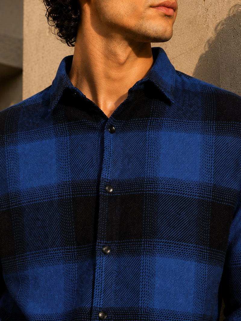 Royal Blue & Black Check Flannel Overshirt