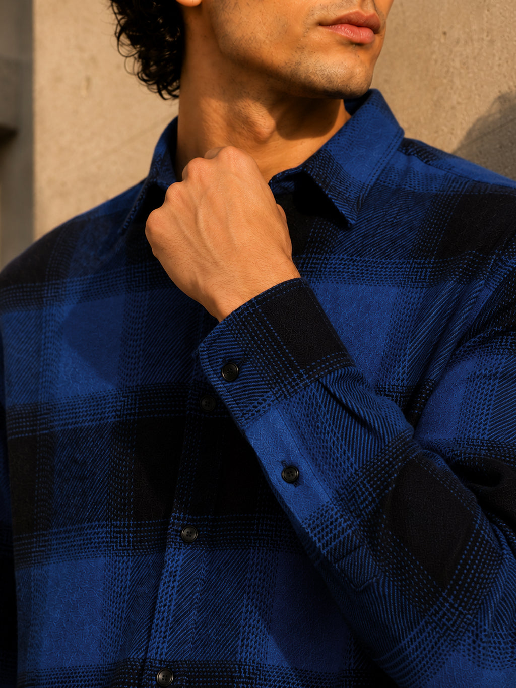 Royal Blue & Black Check Flannel Overshirt