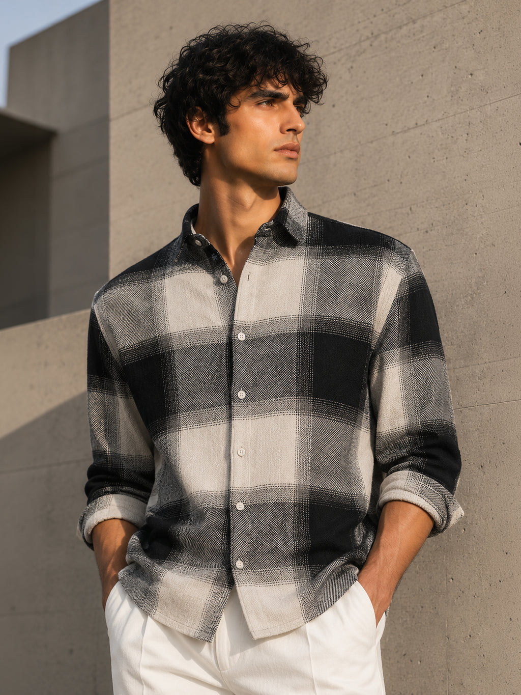 Grey & White Check Flannel Overshirt