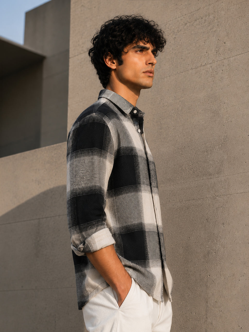 Grey & White Check Flannel Overshirt
