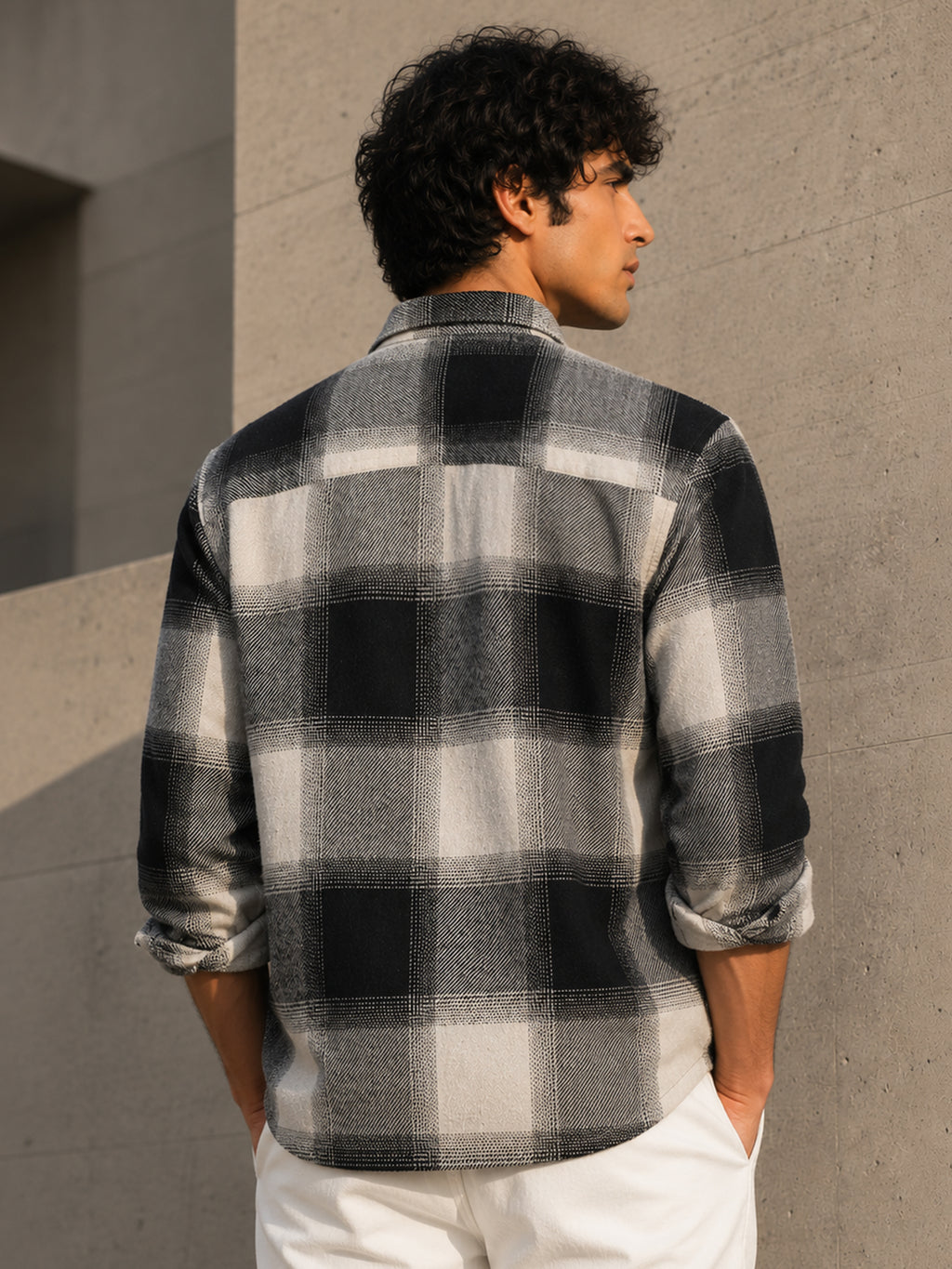 Grey & White Check Flannel Overshirt