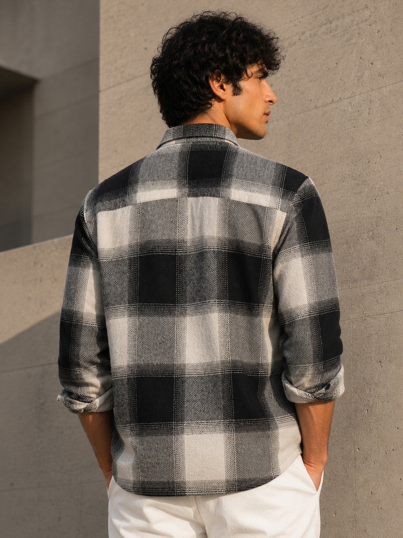 Grey & White Check Flannel Overshirt