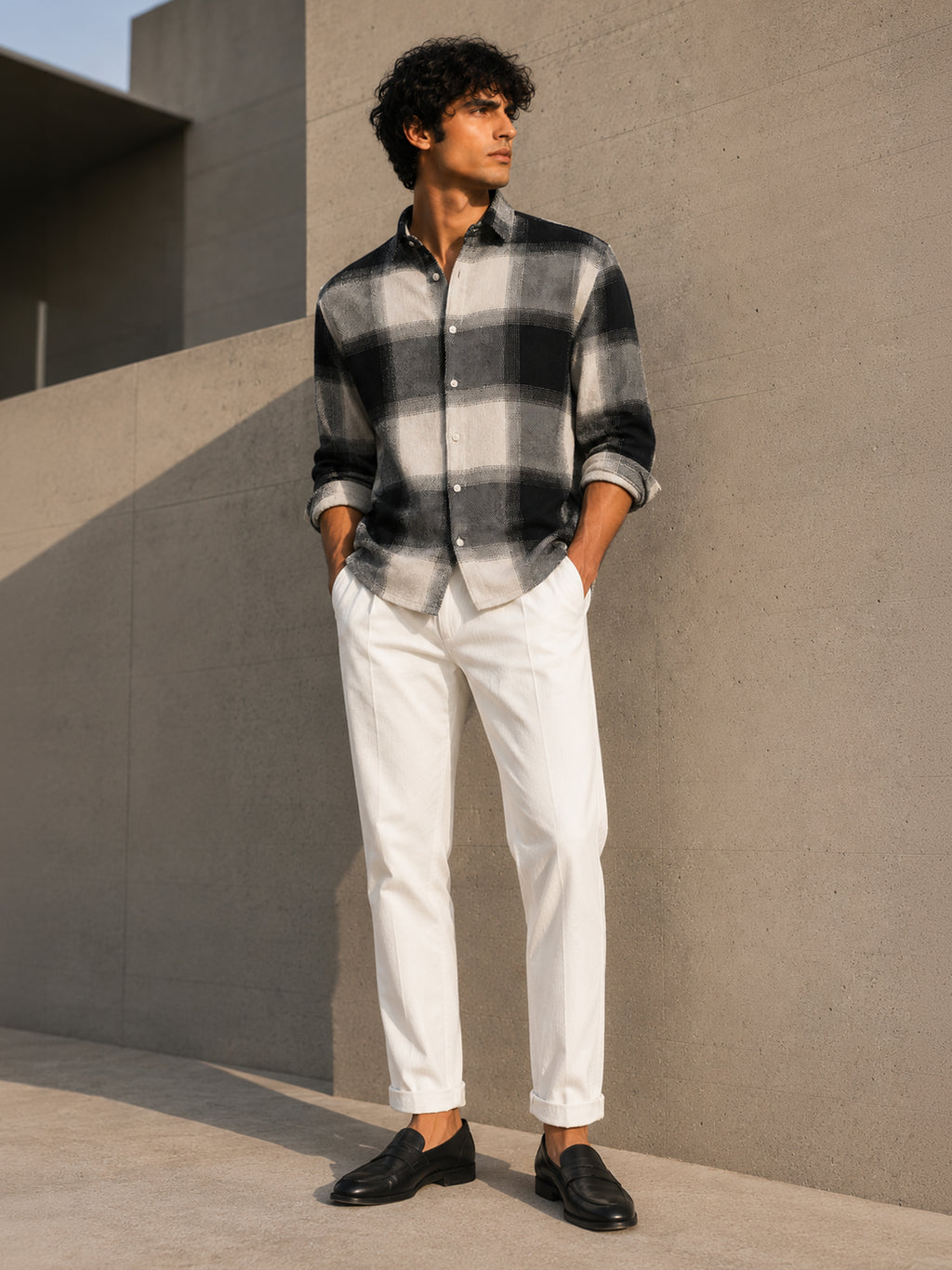 Grey & White Check Flannel Overshirt
