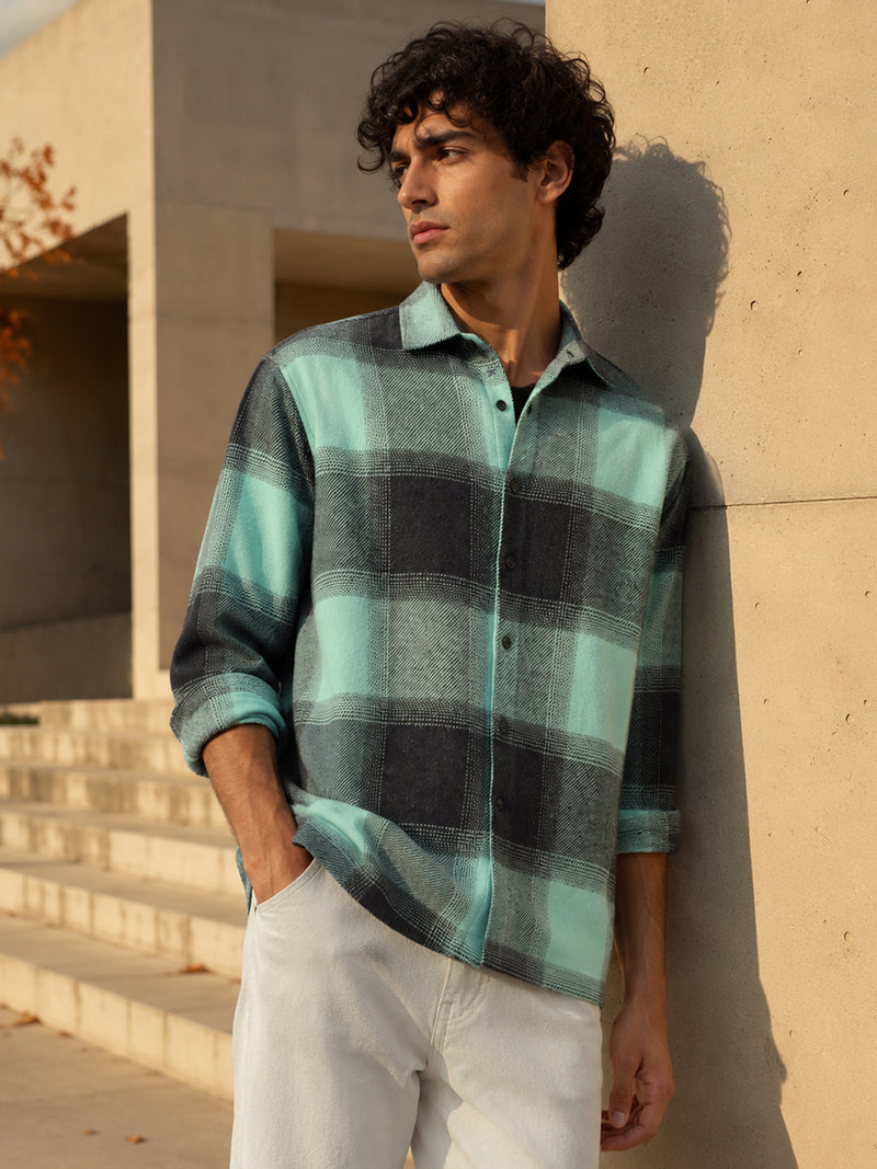 Mint & Charcoal Check Flannel Overshirt