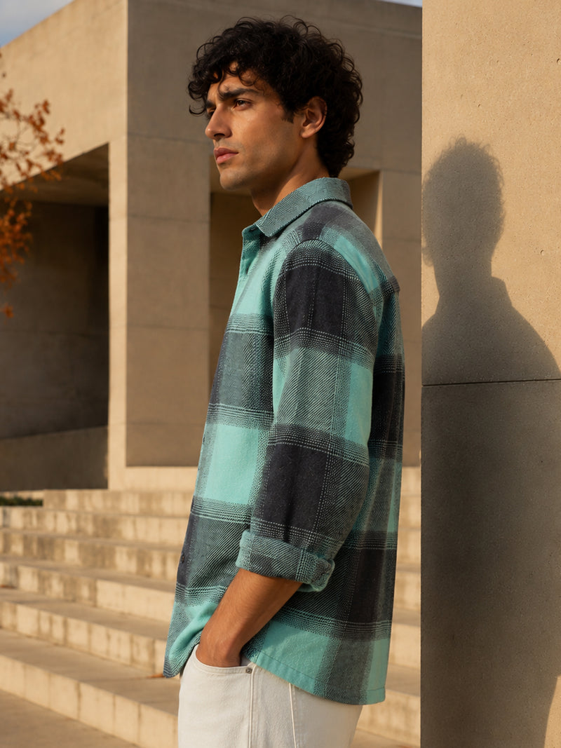 Mint & Charcoal Check Flannel Overshirt