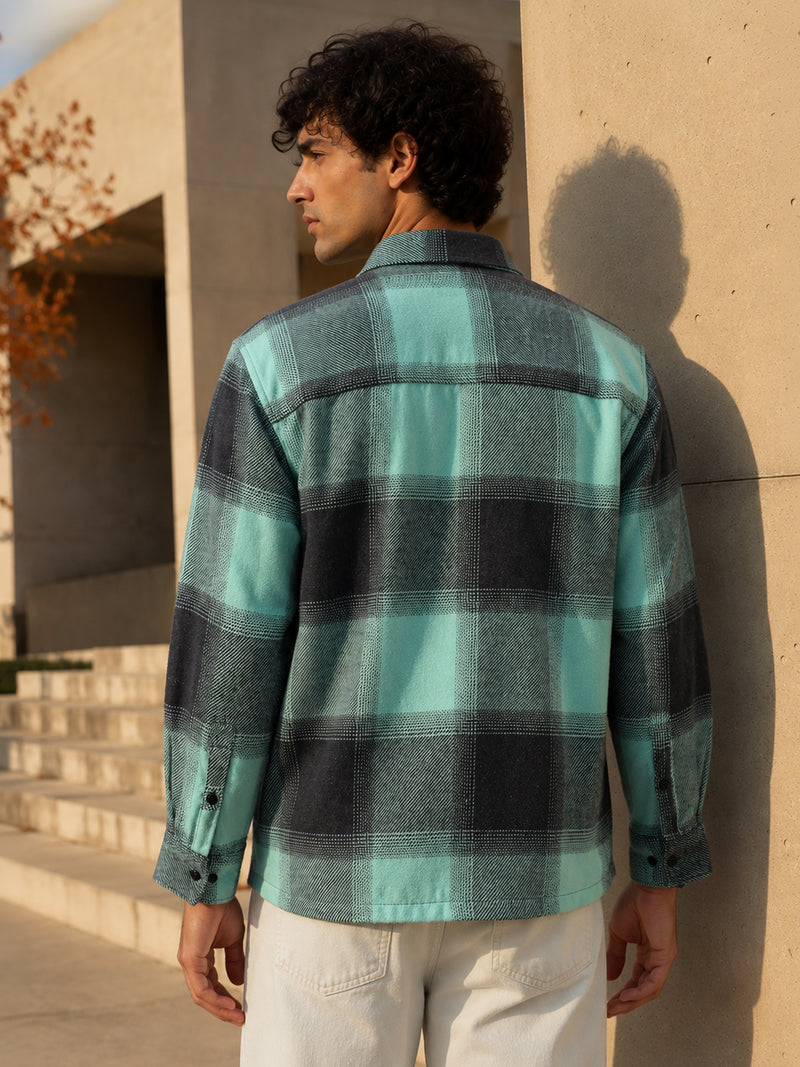 Mint & Charcoal Check Flannel Overshirt