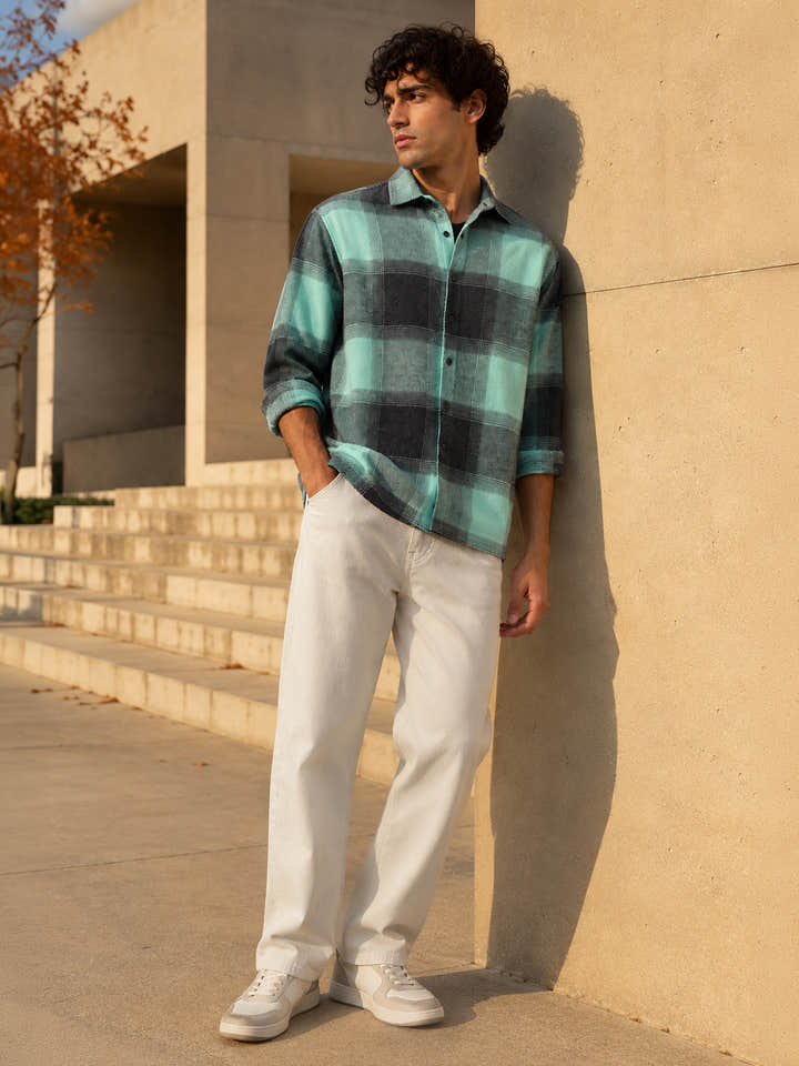 Mint & Charcoal Check Flannel Overshirt