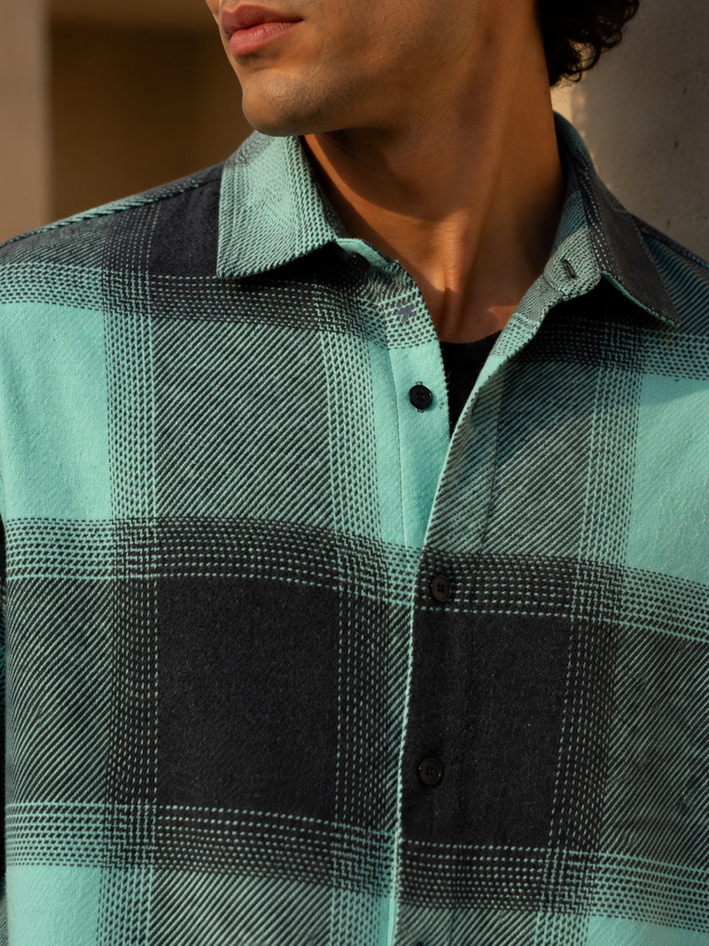 Mint & Charcoal Check Flannel Overshirt
