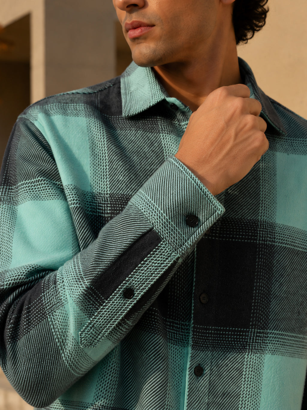 Mint & Charcoal Check Flannel Overshirt