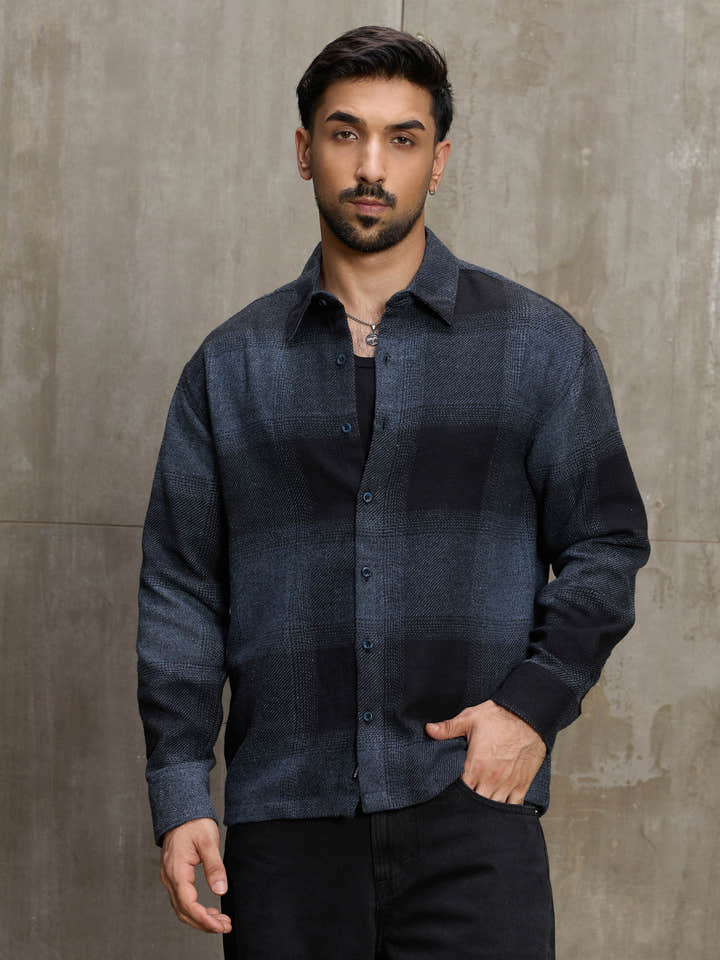 Cahoot Men's Navy Vignette Checkered Oversized Shirt - view 2