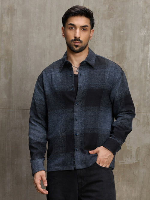Cahoot Men's Navy Vignette Checkered Oversized Shirt - view 2