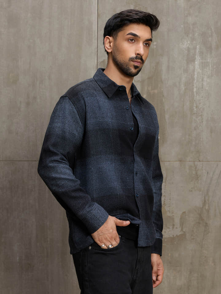 Cahoot Men's Navy Vignette Checkered Oversized Shirt - view 3