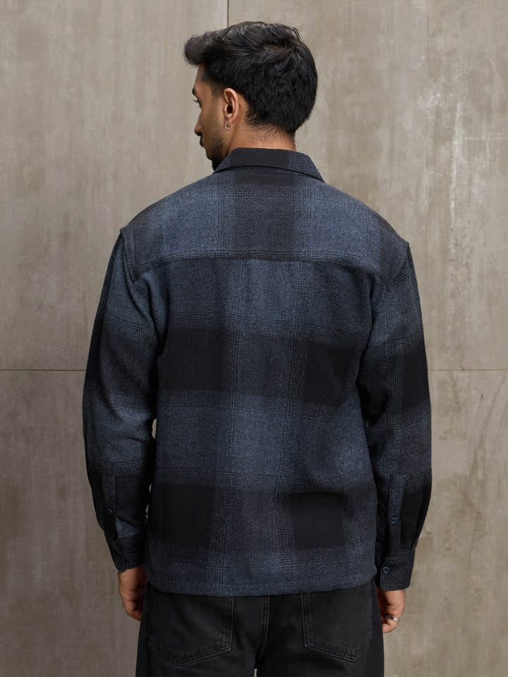 Cahoot Men's Navy Vignette Checkered Oversized Shirt - view 4