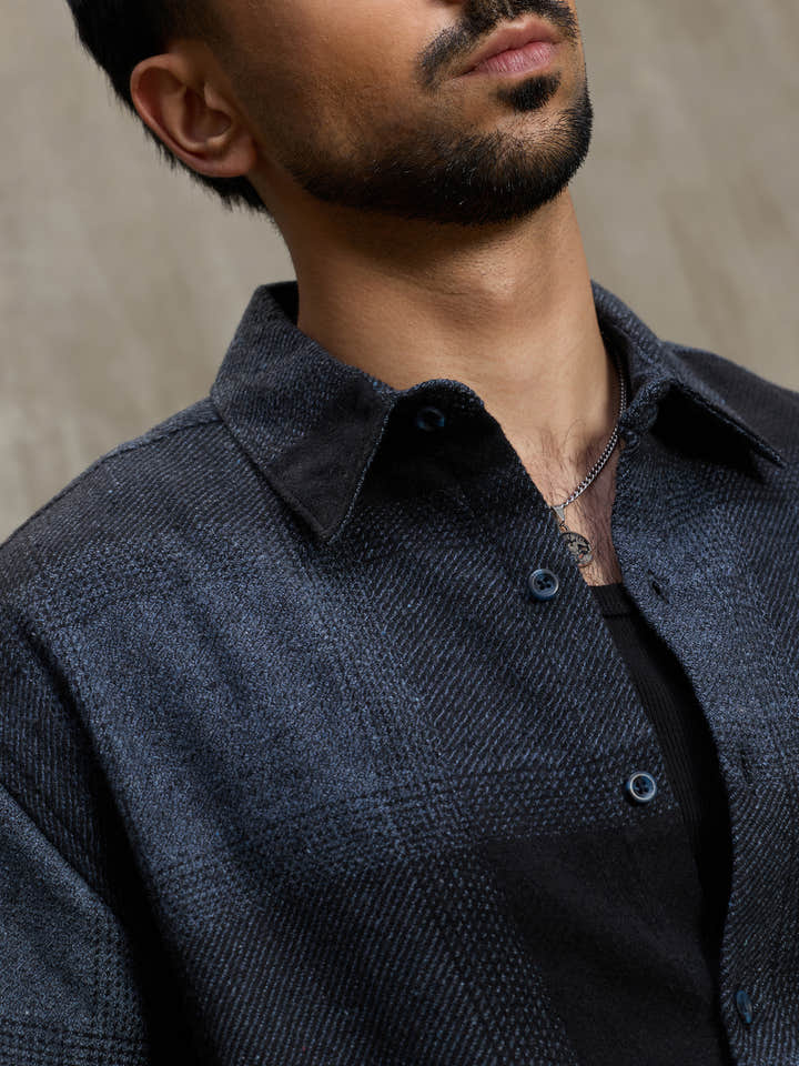 Cahoot Men's Navy Vignette Checkered Oversized Shirt - view 8
