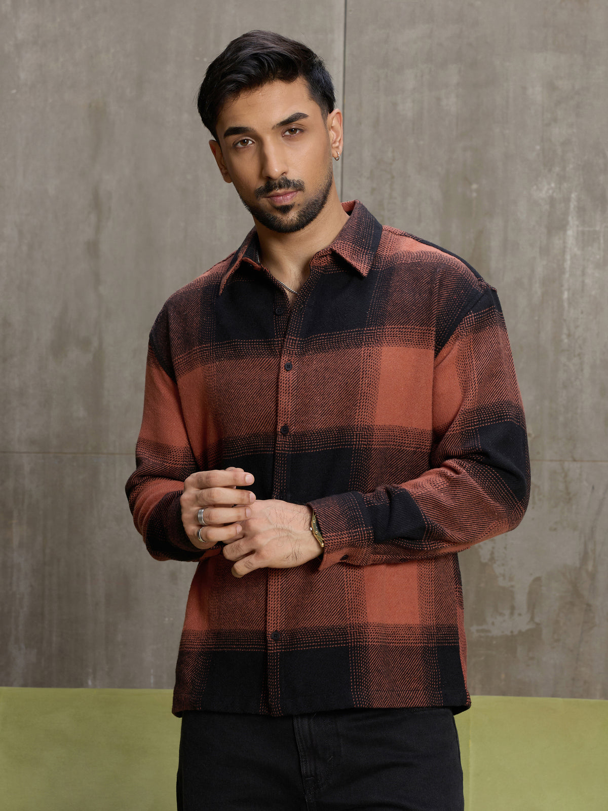 Cahoot Men's Rust Vignette Checkered Oversized Shirt - view 1